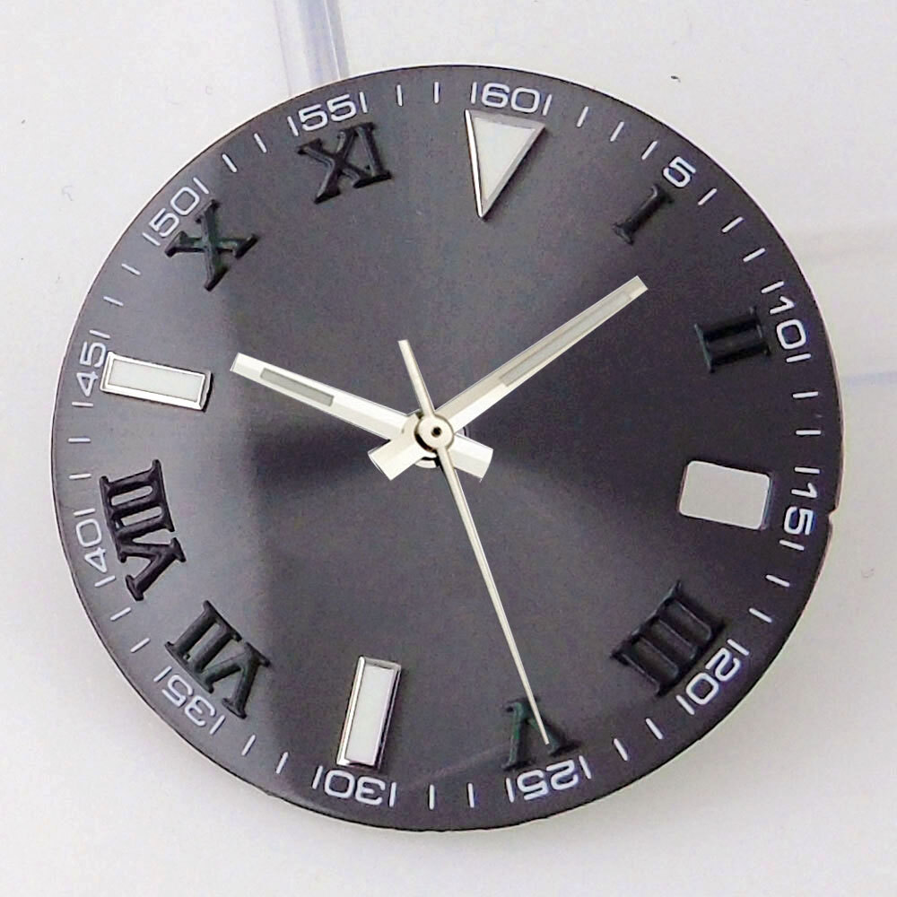 29mm Grey Sunburst Watch Dial Fit NH35A NH36A Movement Roman Number Marks Date