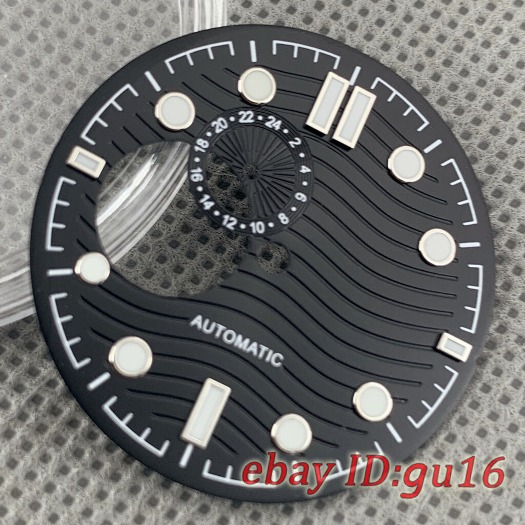 31mm Sterile White Black Blue Watch Dial Green Luminous Fit NH39/NH39A Movement