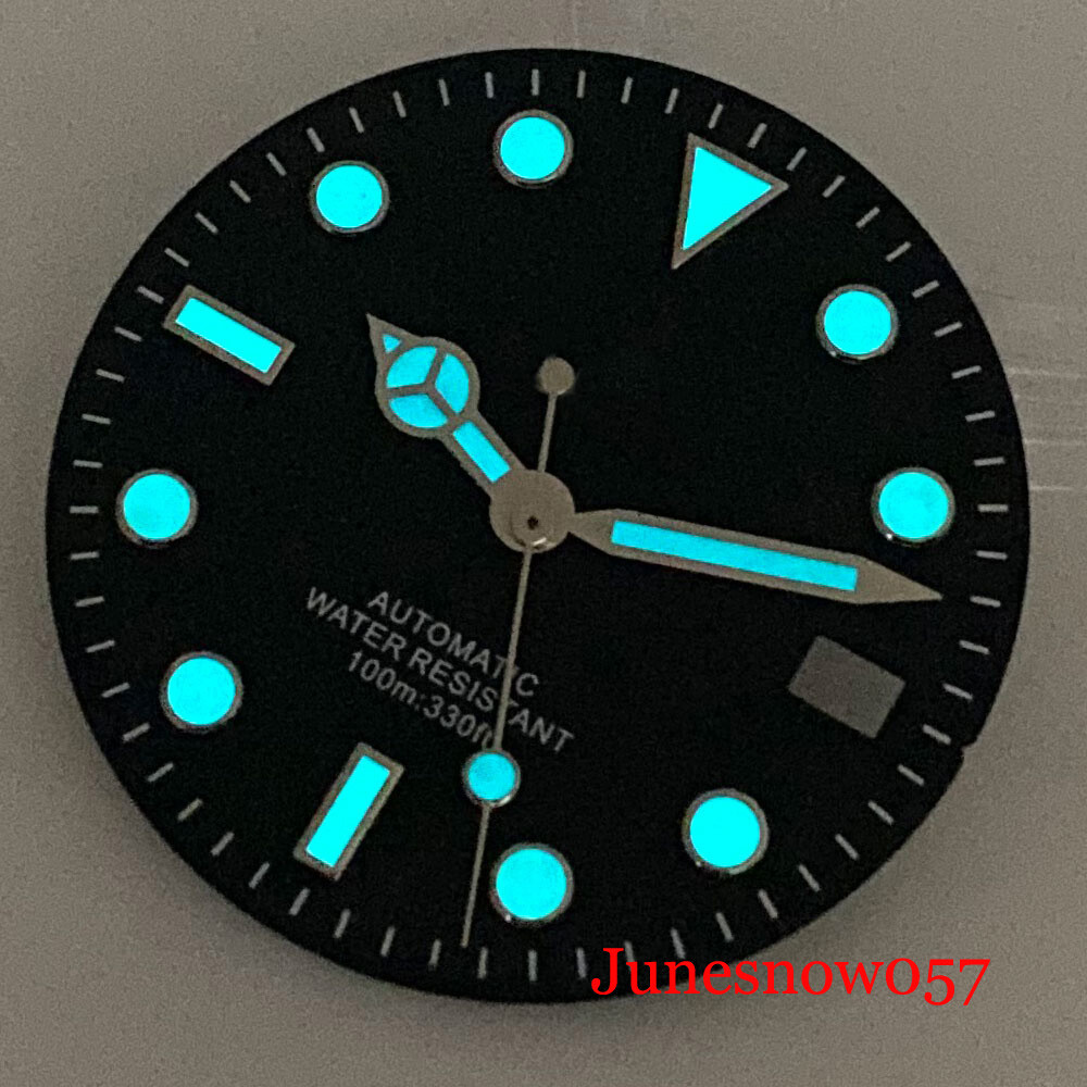 28.5mm Men’s Watch Dial Greenish-blue Luminous Fit NH35A MIYOTA ETA2824 Movement