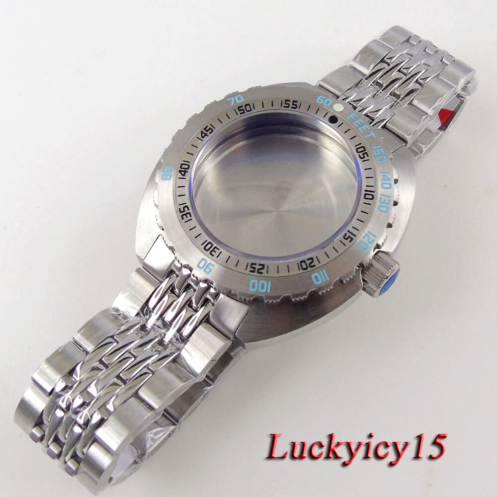 New 45mm 20ATM 316L Stainless Steel Black Silver Watch Case For Japan NH35A NH36