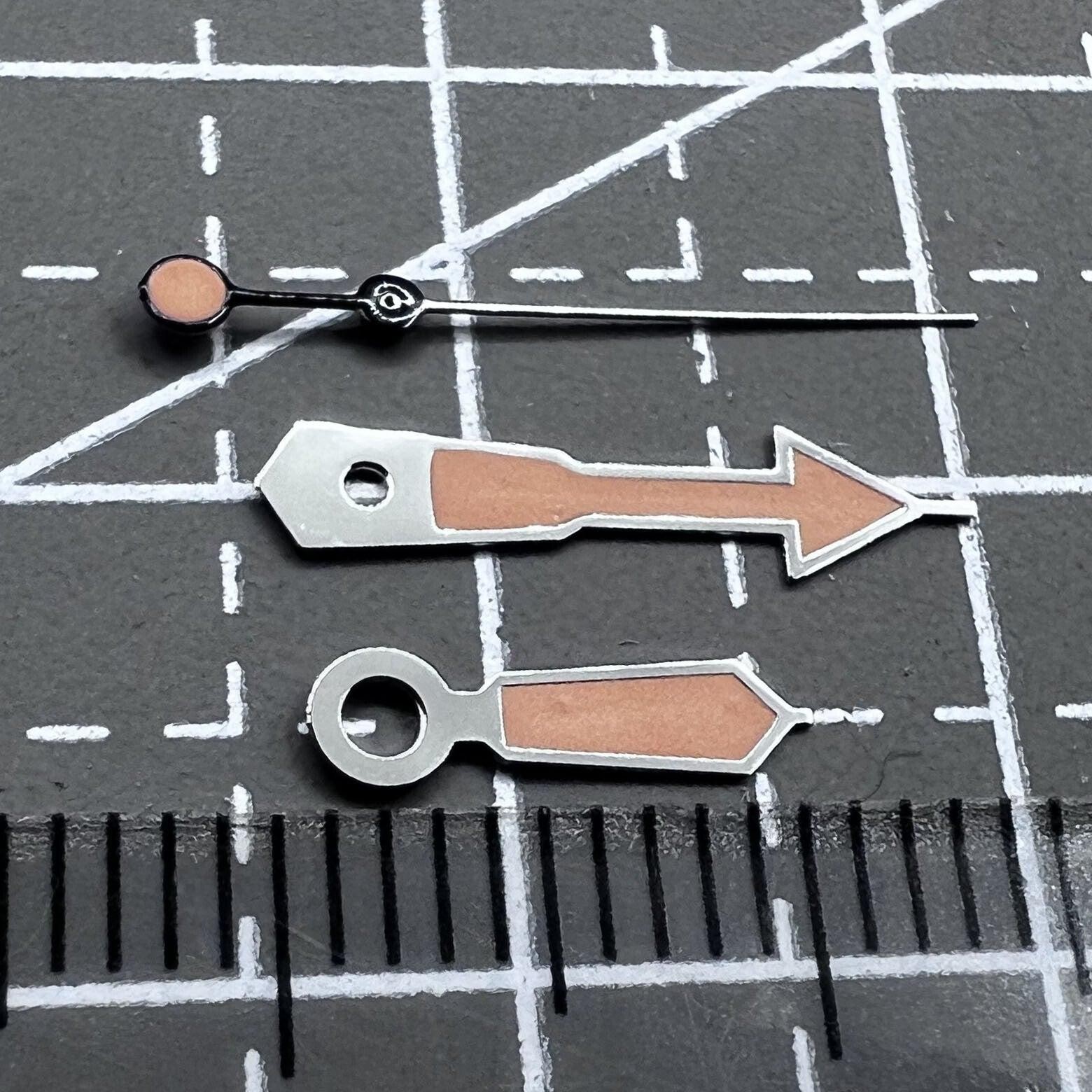 2 Sets Silver 12.5mm Lume Hands Orange Trim Painted Green for NH35 NH36 7S26