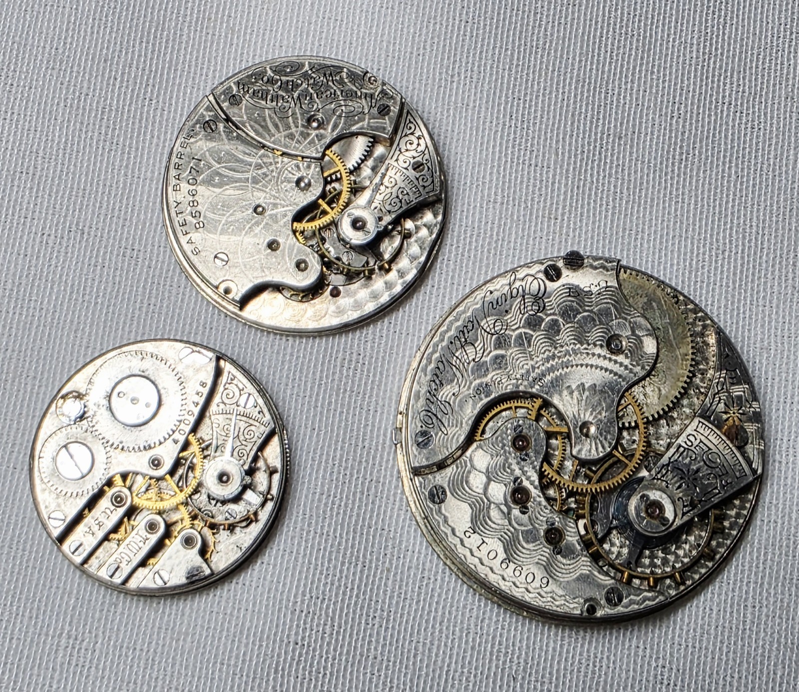3 Pocket Watch Mechanical Movements Elgin Waltham Trenton Parts Repair Steampunk
