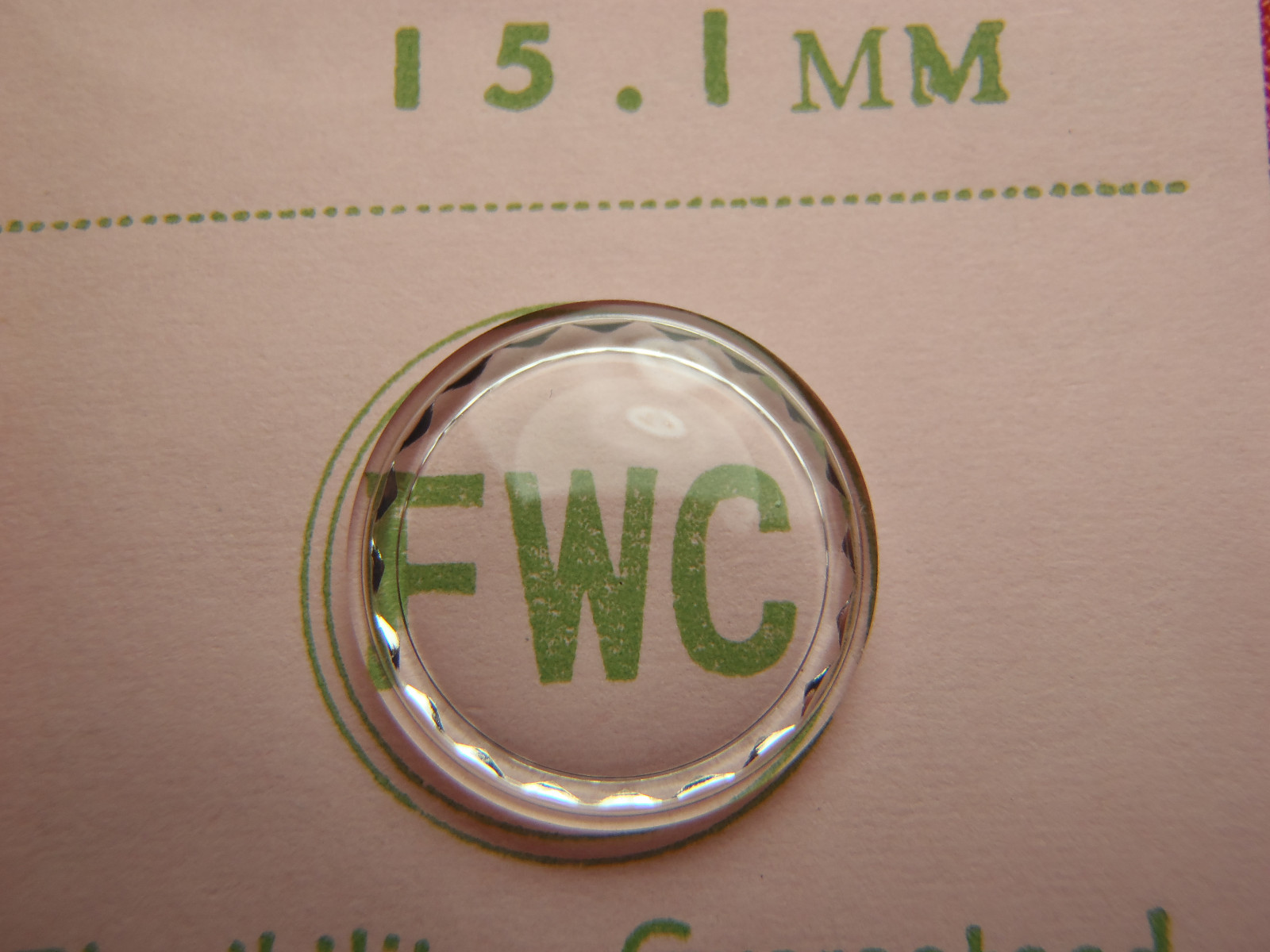 FWC HIGH ROUND Diamond Edge PLASTIC WATCH CRYSTAL 15.1 MM NOS