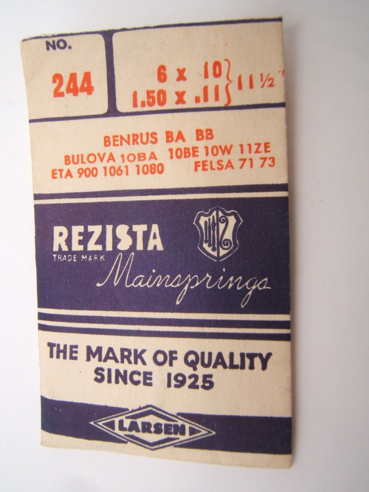 NOS REZISTA MAINSPRING NO 244 BULOVA 10BA 10BE 10BE 10W 11ZE BENRUS BA BB