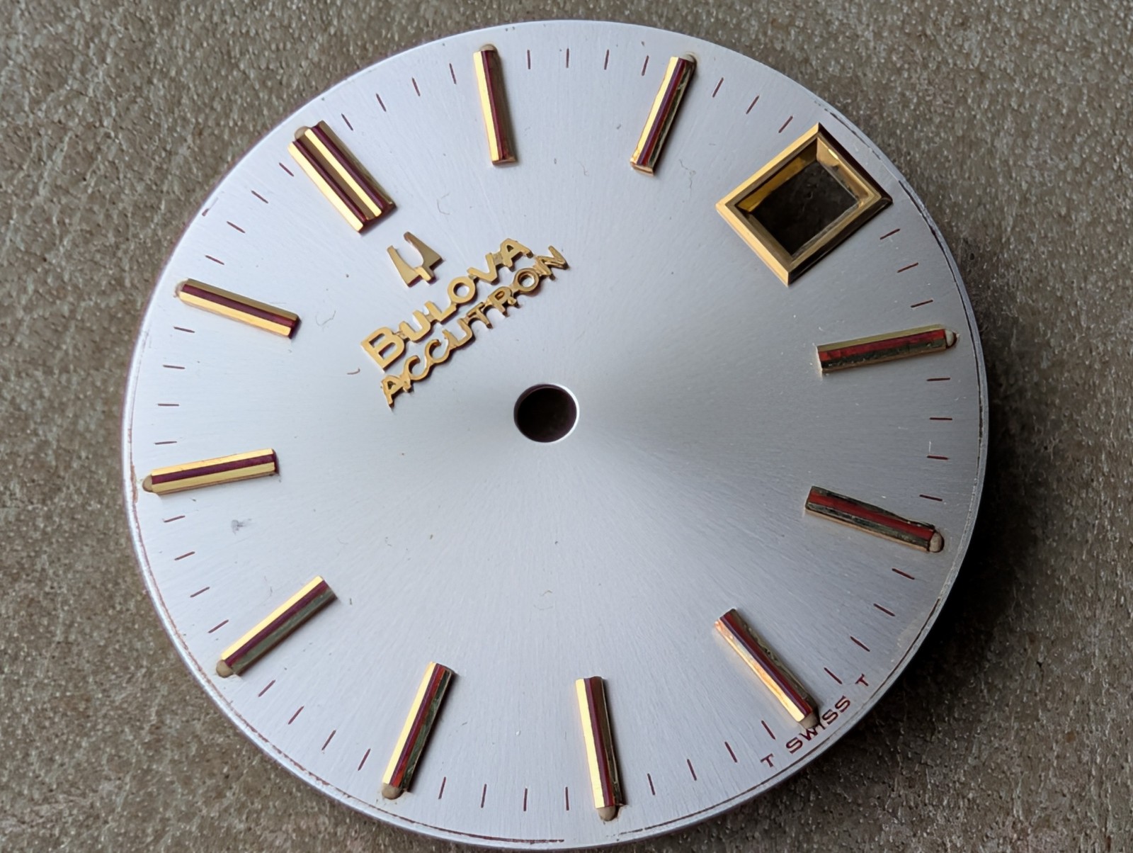 Vintage 1970’s Bulova Accutron Gold-Accented Silvery Champagne DIAL ONLY – 28 mm