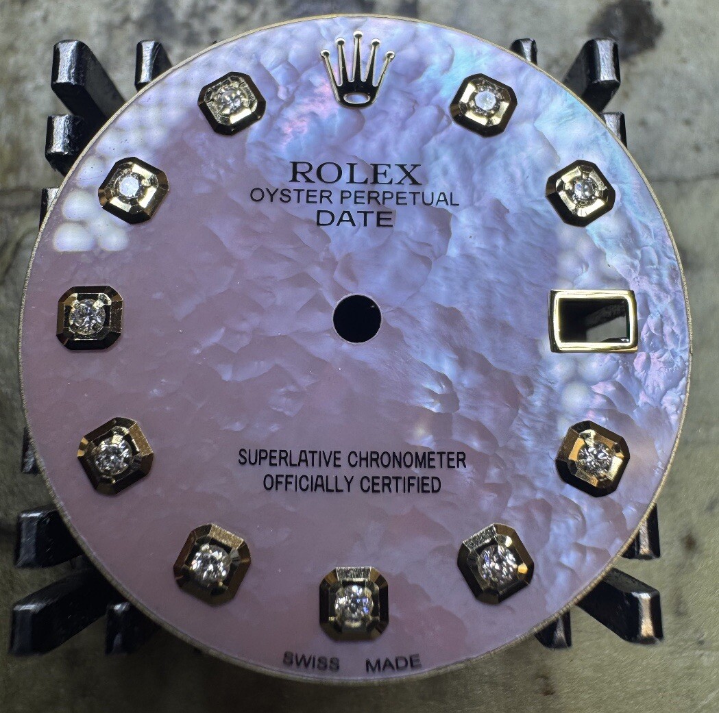 Rolex Date 34mm Watch Custom Pink MOP Diamond Dial For Ref 15233 15053 & 15203