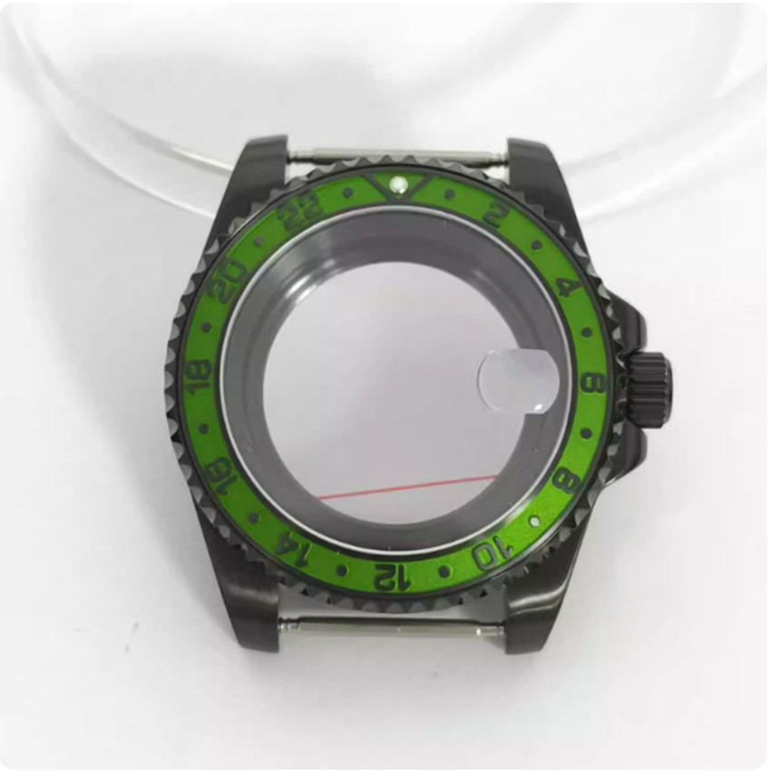 40mm PVD Black Steel Watch Case Sapphire Crystal for NH35 NH36 Watch Movement