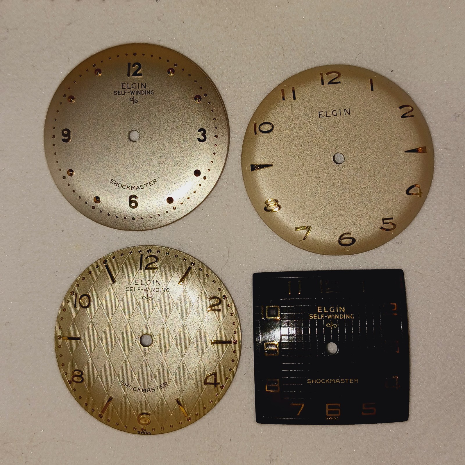 Vintage Elgin Watch Dials Lot- Shockmaster / Selfwinding, 1950’s – 60’s