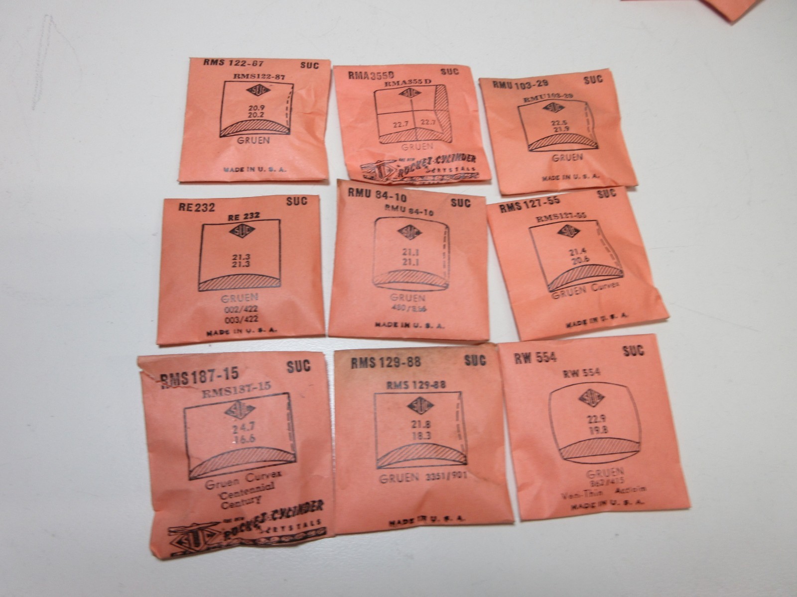 LOT OF SUC FOR GRUEN MENS WATCH CRYSTALS WATCHMAKER REPLACEMENT PARTS #27
