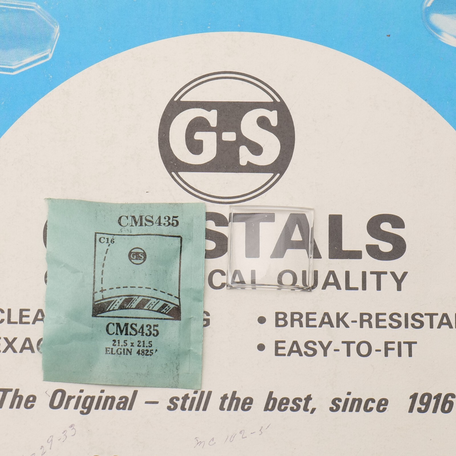 VIntage NOS GS Watch Crystal CMS435 Elgin 4825A – 21.5 x 21.5mm NEW (MS)