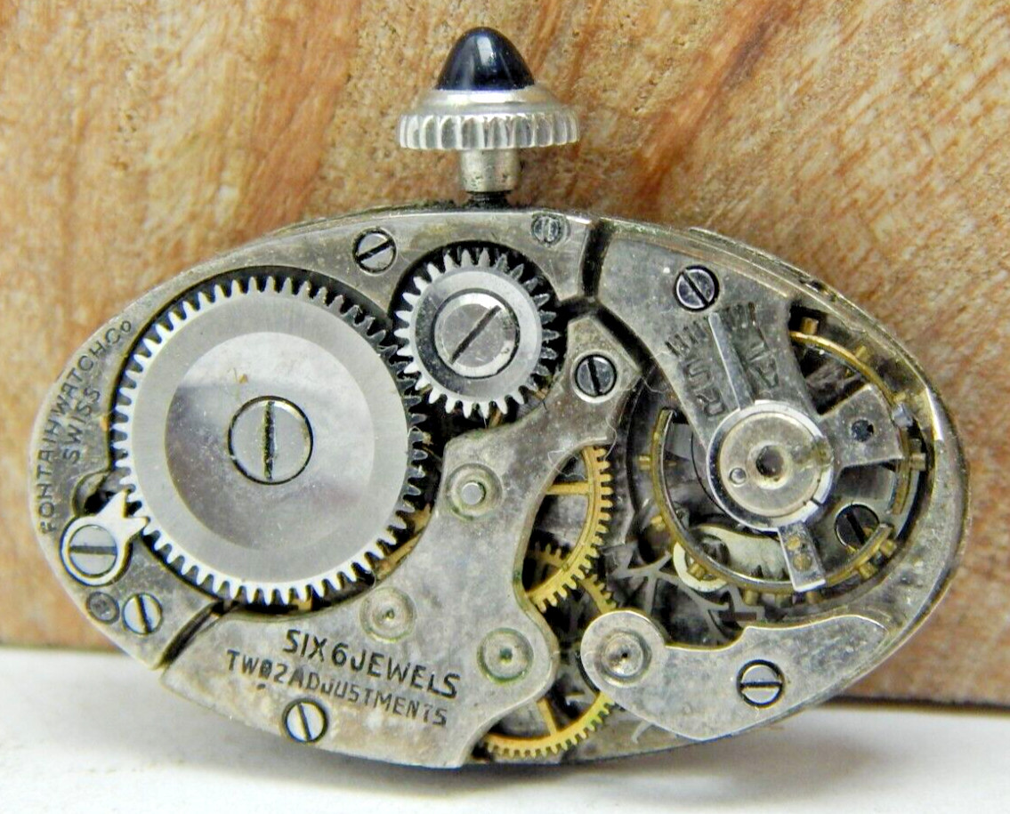 Vintage Fontain 6 Jewel 2 Adjustment art deco wrist watch movement with dial
