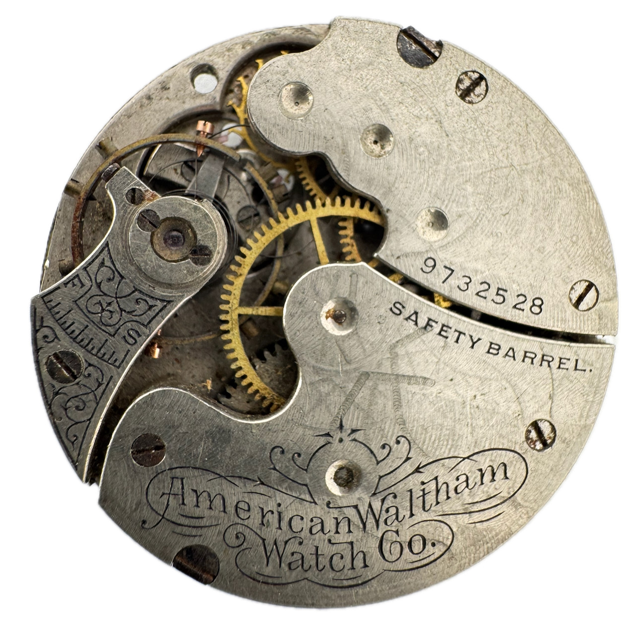 Antique 0s 1900 Waltham 1891 7J Mechanical Open Face Pocketwatch Movement No. 61