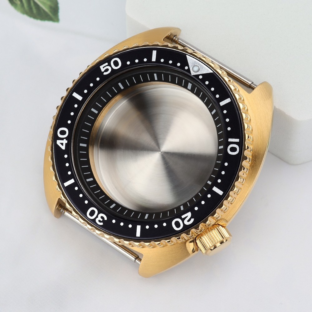 100m Waterproof Gold Diver Watch Case 45mm turtle Style For Seiko NH35 Movement