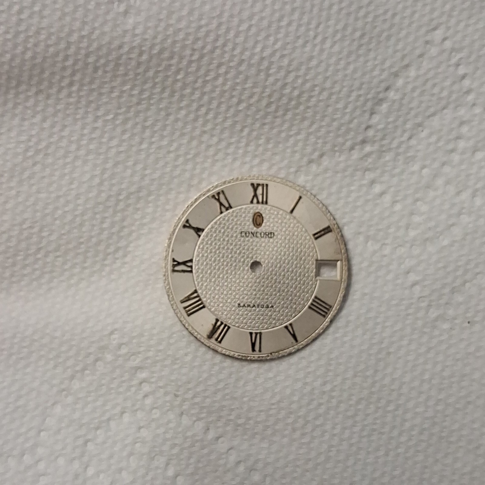 Concord Silver Watch Dial Face, Roman Numerals, Date Window, Fits Saratoga