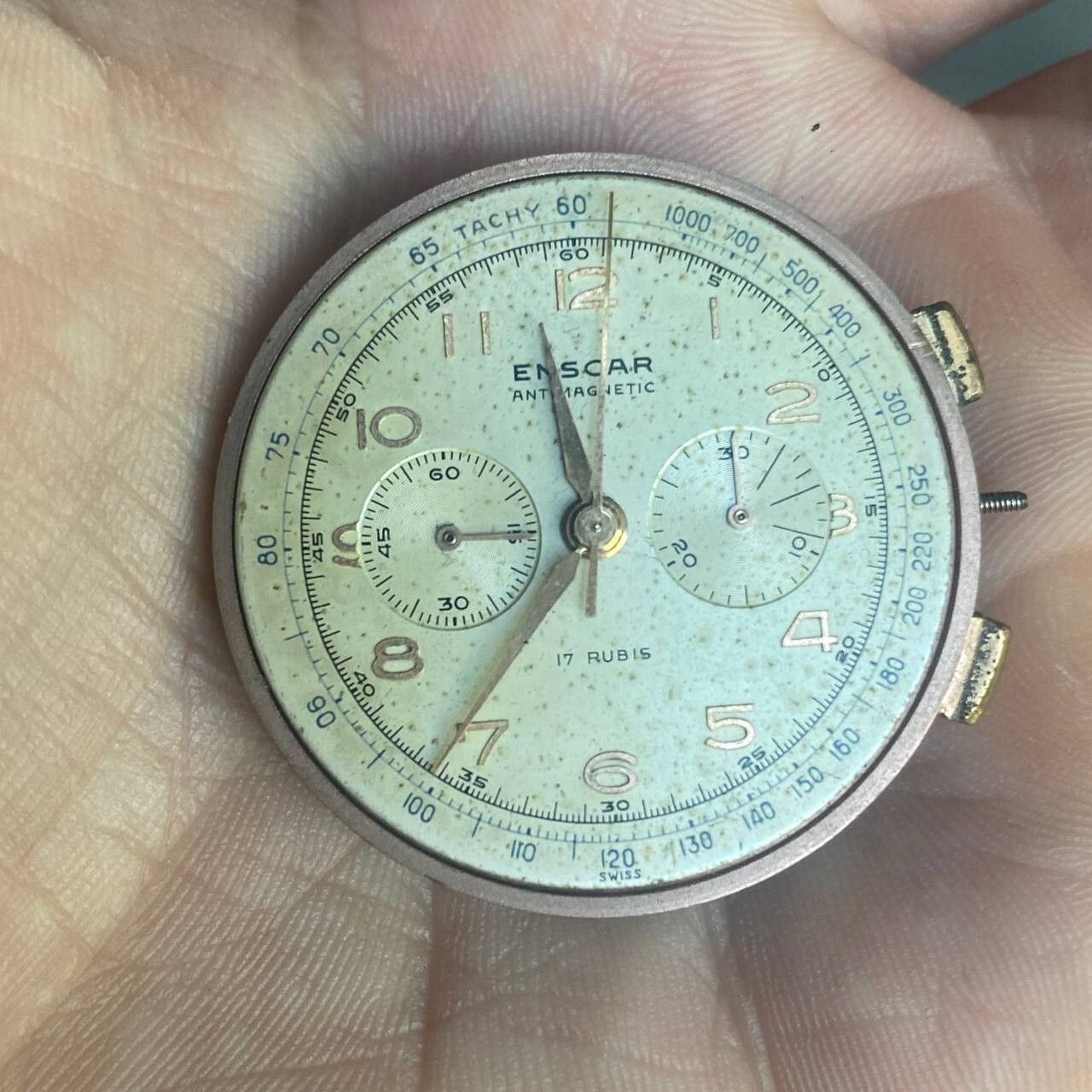 VINTAGE ENSCAR CALIBER LEMANIA 1270 CHRONOGRAPH WATCH MOVEMENT FOR REPAIR/PARTS