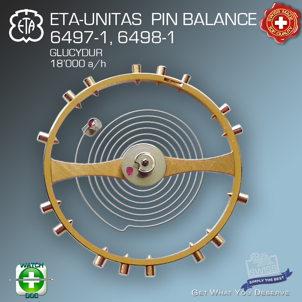 PIN BALANCE SCREW fit ETA UNITAS 6497-1, 6498-1, 18’000 A/h, GLUCYDUR BALANCE