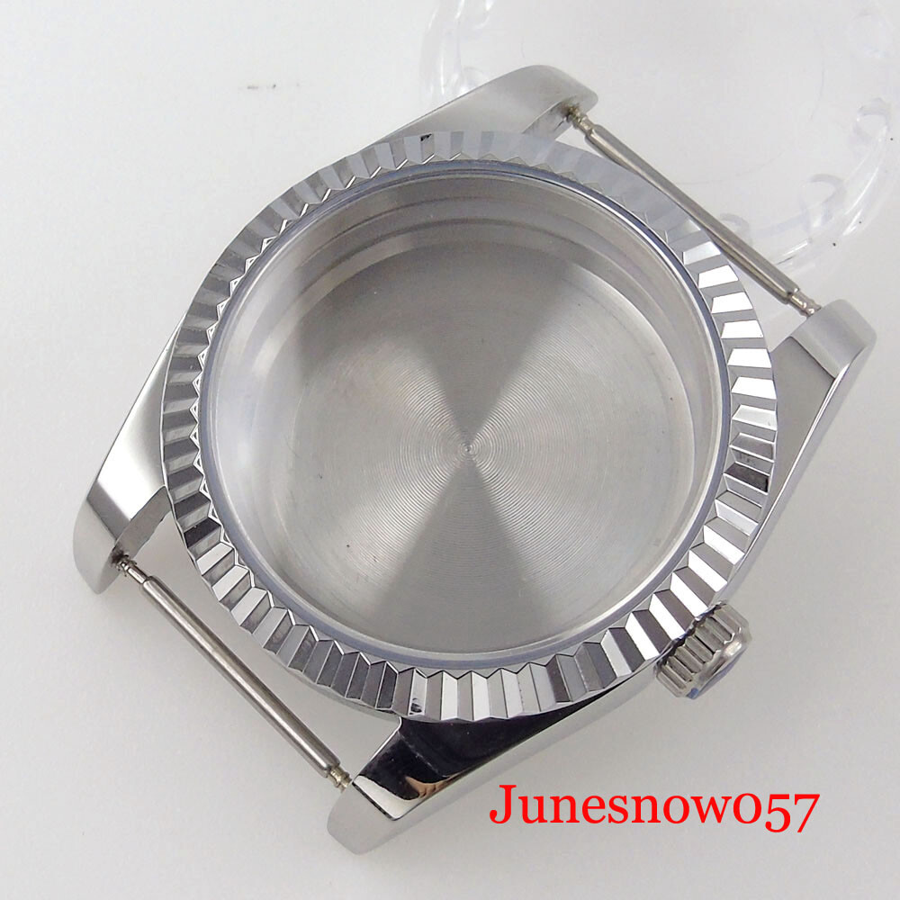 Fluted Bezel 36mm Silver Watch Case fit NH35A NH36 ETA2836 MIYOTA82 DG281 PT5000