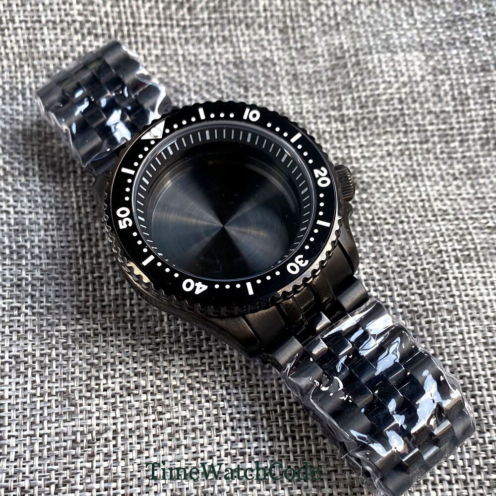 41mm 200m Diver Black PVD Watch Case Fit NH35 NH36 Ceramic Bezel Sapphire Glass
