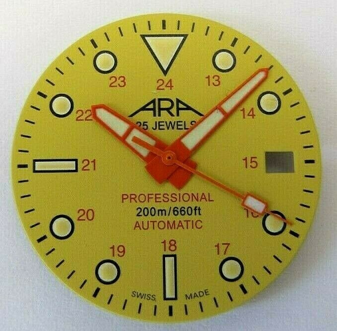 Diver dial ARA 200m/660ft with hands fit for ETA 2824..movement, NOS swiss made