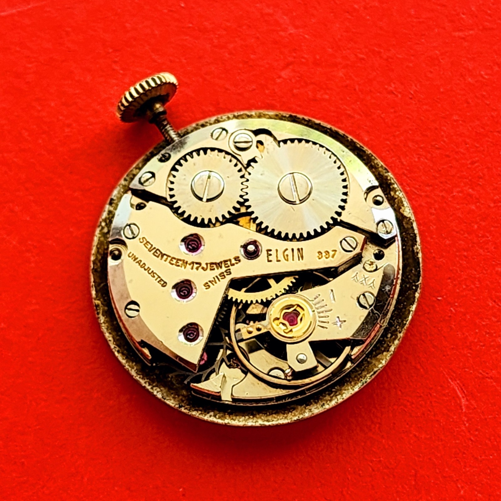 Elgin Sportsman 17 Watch Movement 887 Crown Stem Dial Balance Wheel Parts
