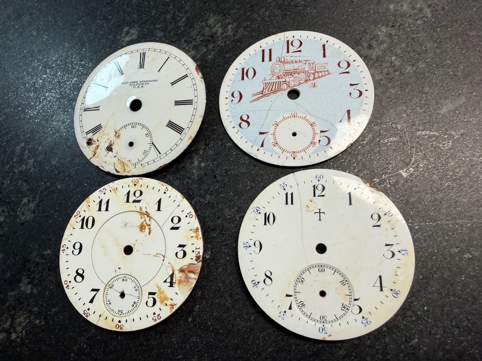 Porcelain Watch Dial Lot 33 Pocket Watch Faces Elgin Waltham Parts Repair Art