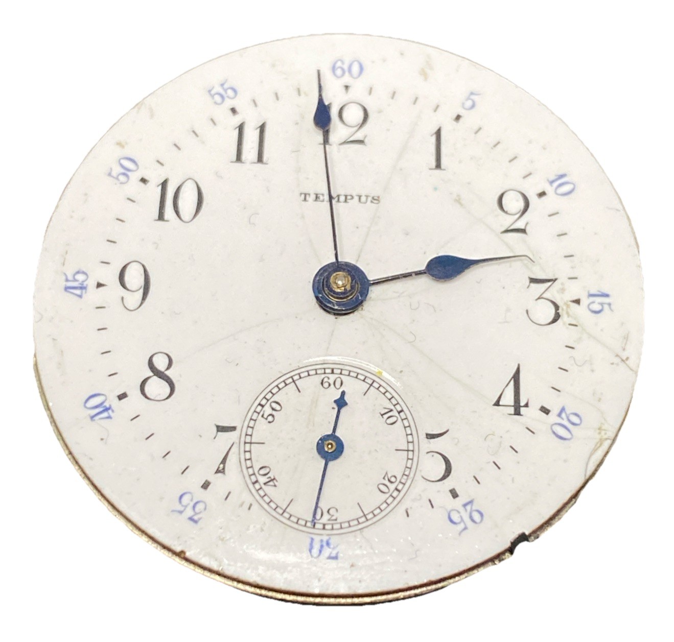 Tempus Pocket Watch Movement Hunter 6s Ticking Antique F8898