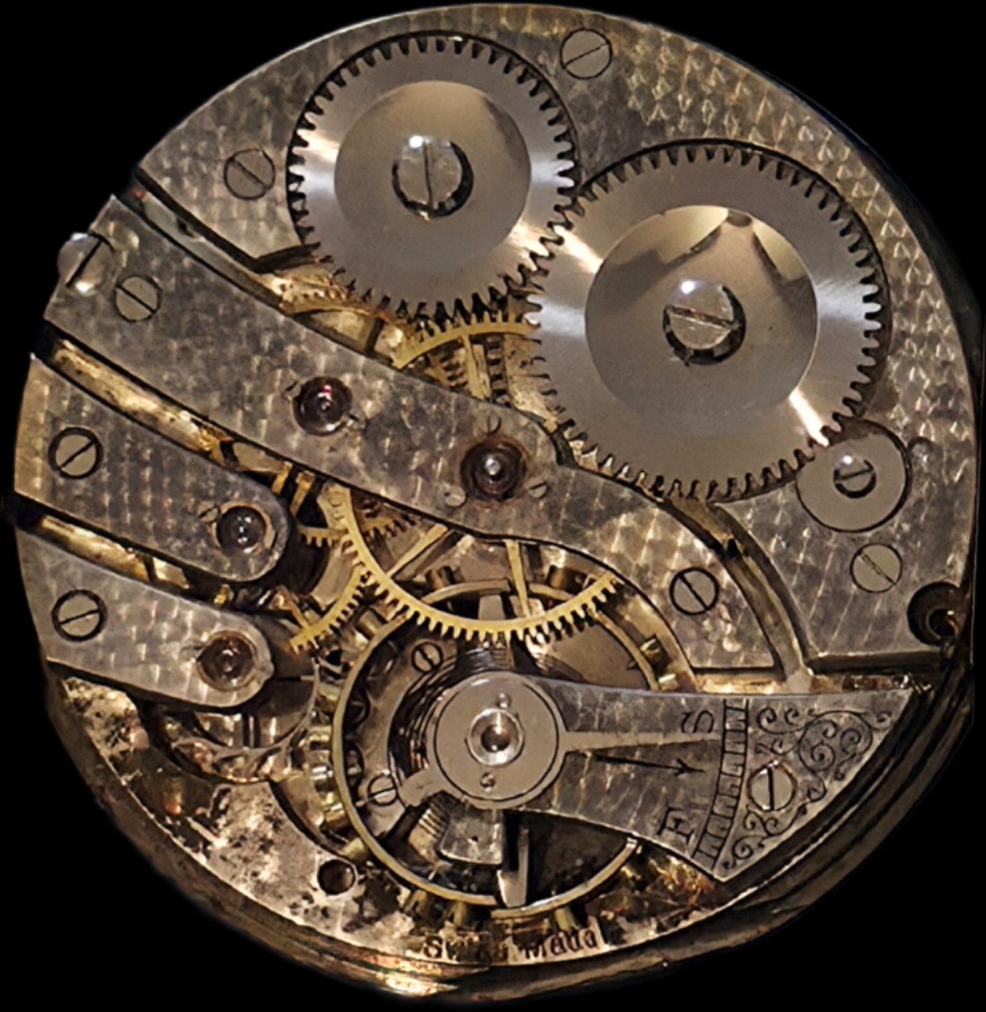 Antique Swiss Unsigned Pocket Watch Movement 40.5mm Jeweled Runs Restore
