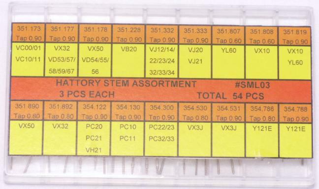 Seiko/Hattory Stems Assortment 18 Different Sizes 3pcs.each,Total 54pcs