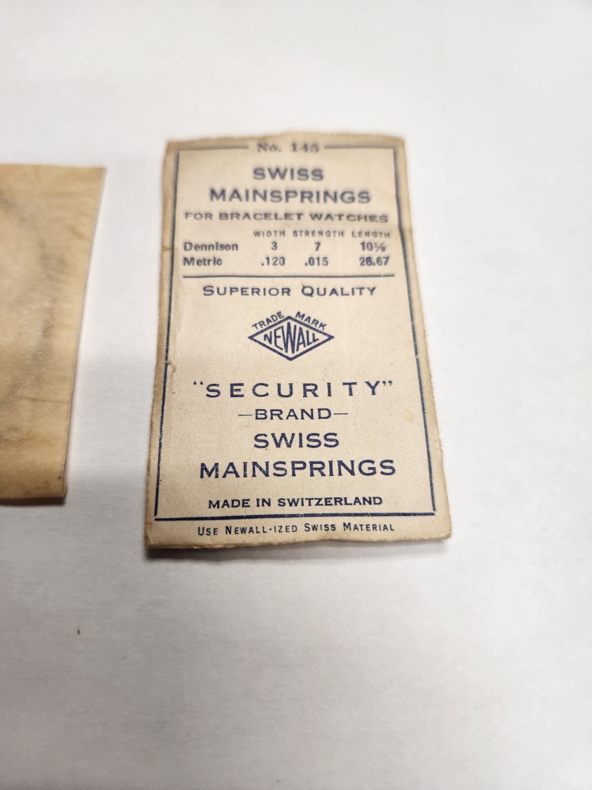 Newall Security Swiss Mainspring No. #145 for Bracelet Watches, .120 .015 26.67