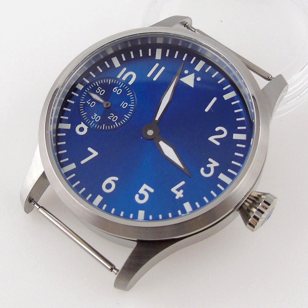 Silver 42mm Sterile Watch Case+Hands+Dial For ETA 6497 ST 3600 Hand Winding Movt