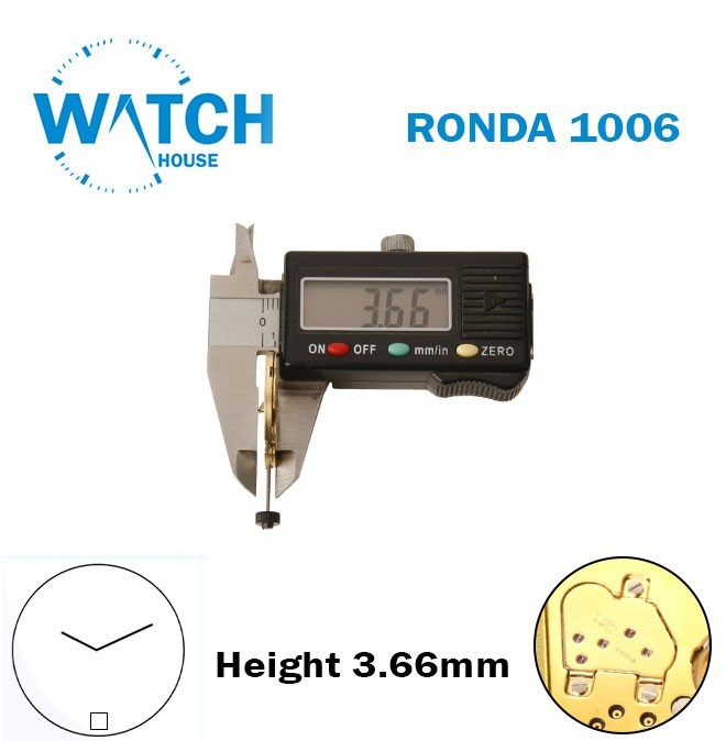 RONDA 1006 Swiss Quartz Watch Movement-H:3.66MM-Blue Disk At 6-2 Hands-Gold.