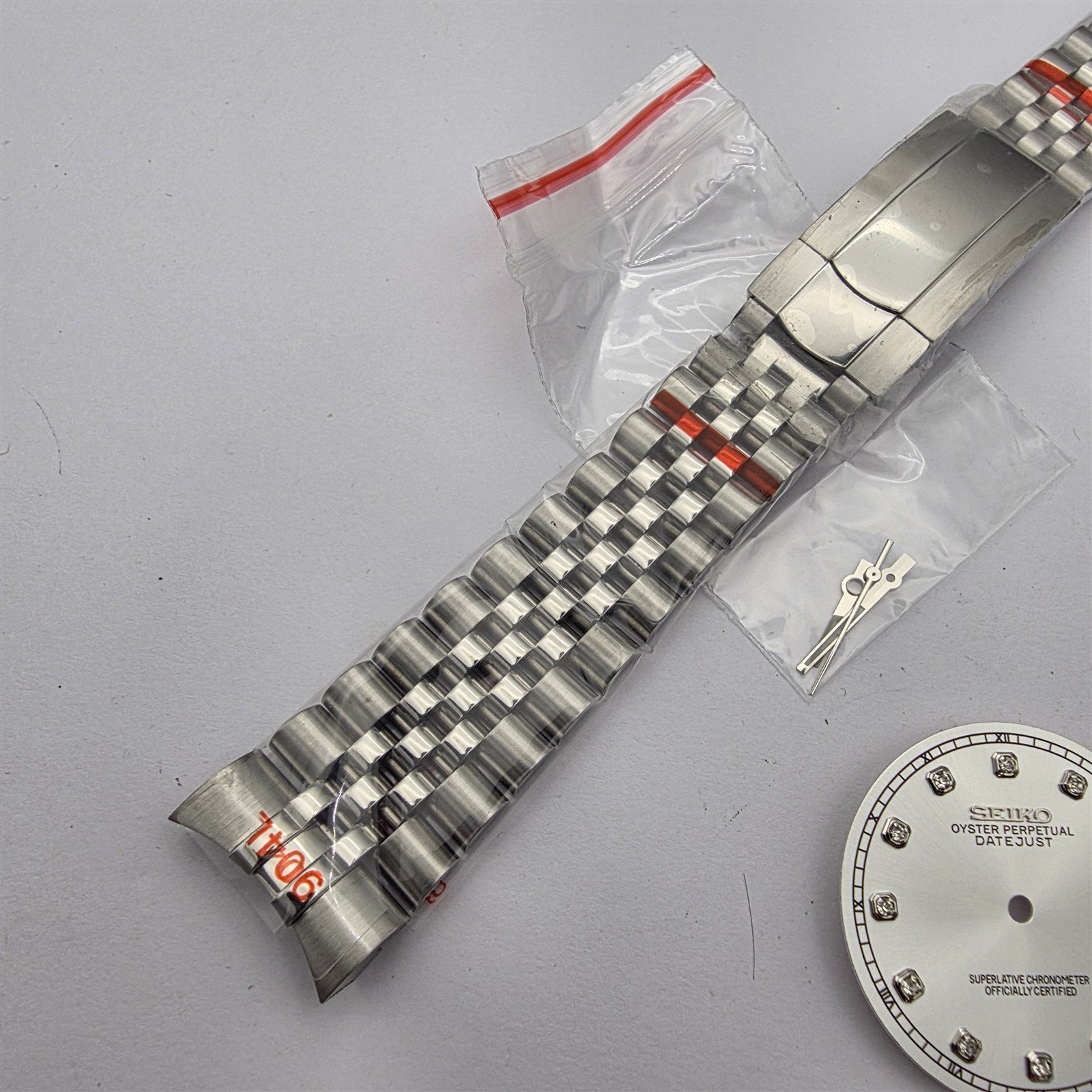 NEW AF SEIKO LEX DATE JUST SILVER DIAL SS KIT BEZEL GLASS STRAP DIAL CROWN CASE