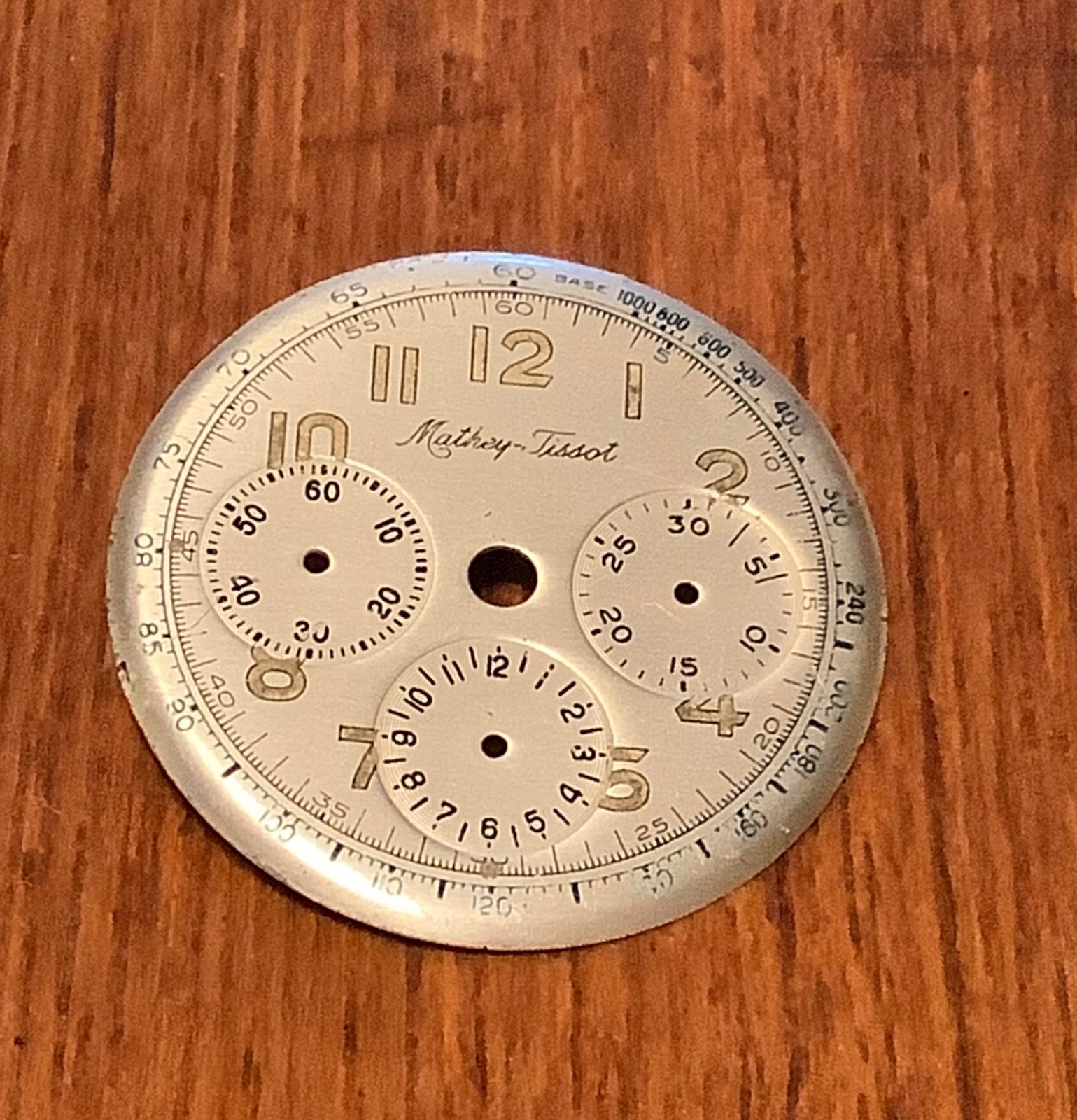 Mathey Tissot Three Register Chronograph Arabic Numerals Silver Dial 28.4mm