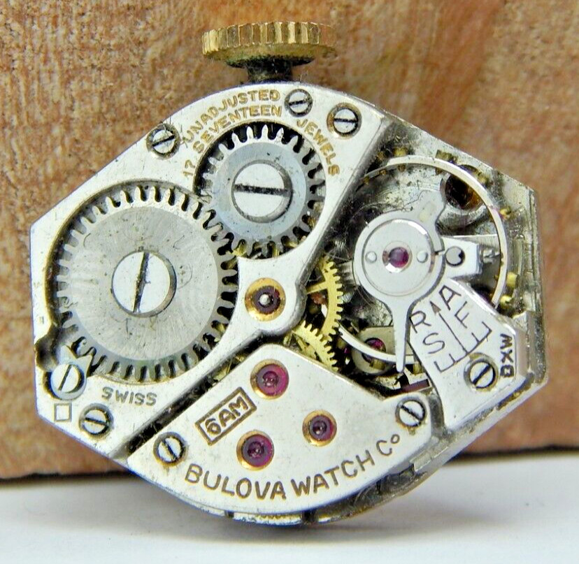 Vintage 1936 Bulova 6AM 17 jewel ladies wrist watch movement with dial and hands