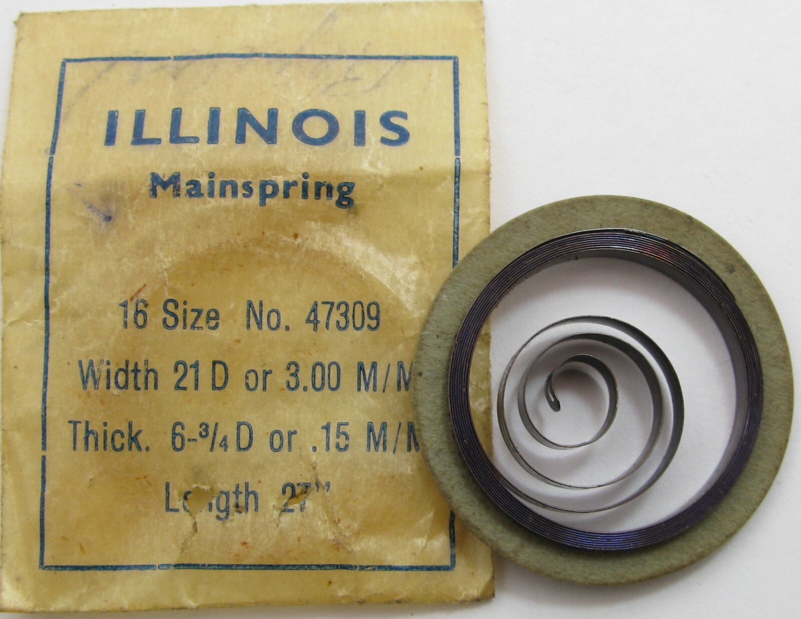 Illinois 16s 47309 T end Mainspring 1 piece * blue alloy *