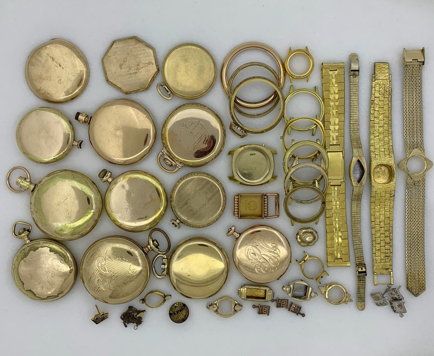 609 GRAMS Gold Filled RGP Plate Pocket Wrist Watch Case Scrap Lot & Other Pieces