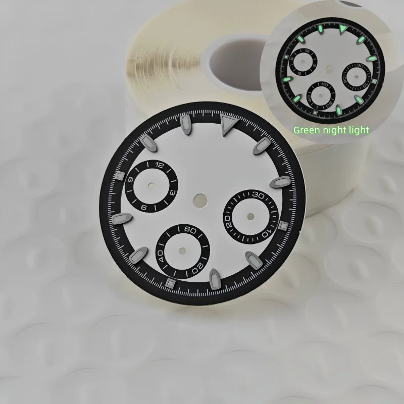 29.5mm Black White Watch Dial Green Luminous for Vk63 Movement Watch Parts
