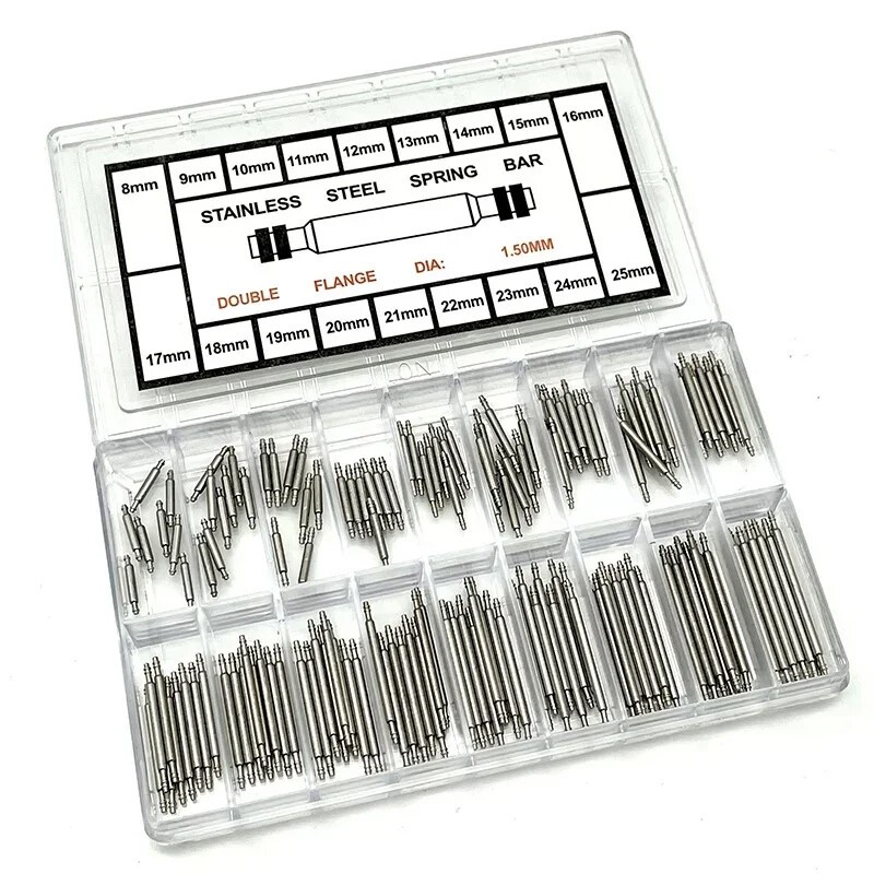 360pcs Stainlesss Steel Watch Band Pins 8mm-25mm, 1.5mm Spring Bars for Straps