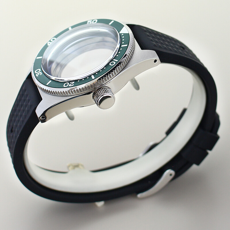 40mm Seiko 62MAS Watch Case Mod Rubber Strap Sapphire Glass For Nh35/36 Movement
