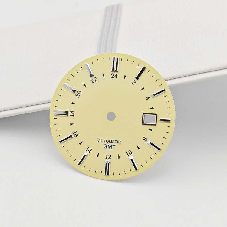 35mm Cream Color GMT Watch Dial No Lume for Nh34 Nh35 Movement Watch Parts