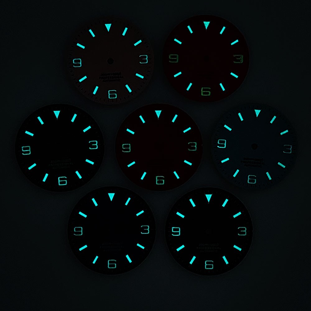 29mm Custom Logo Watch Dial For NH35 NH36 Movement Blue Green Luminous Faces