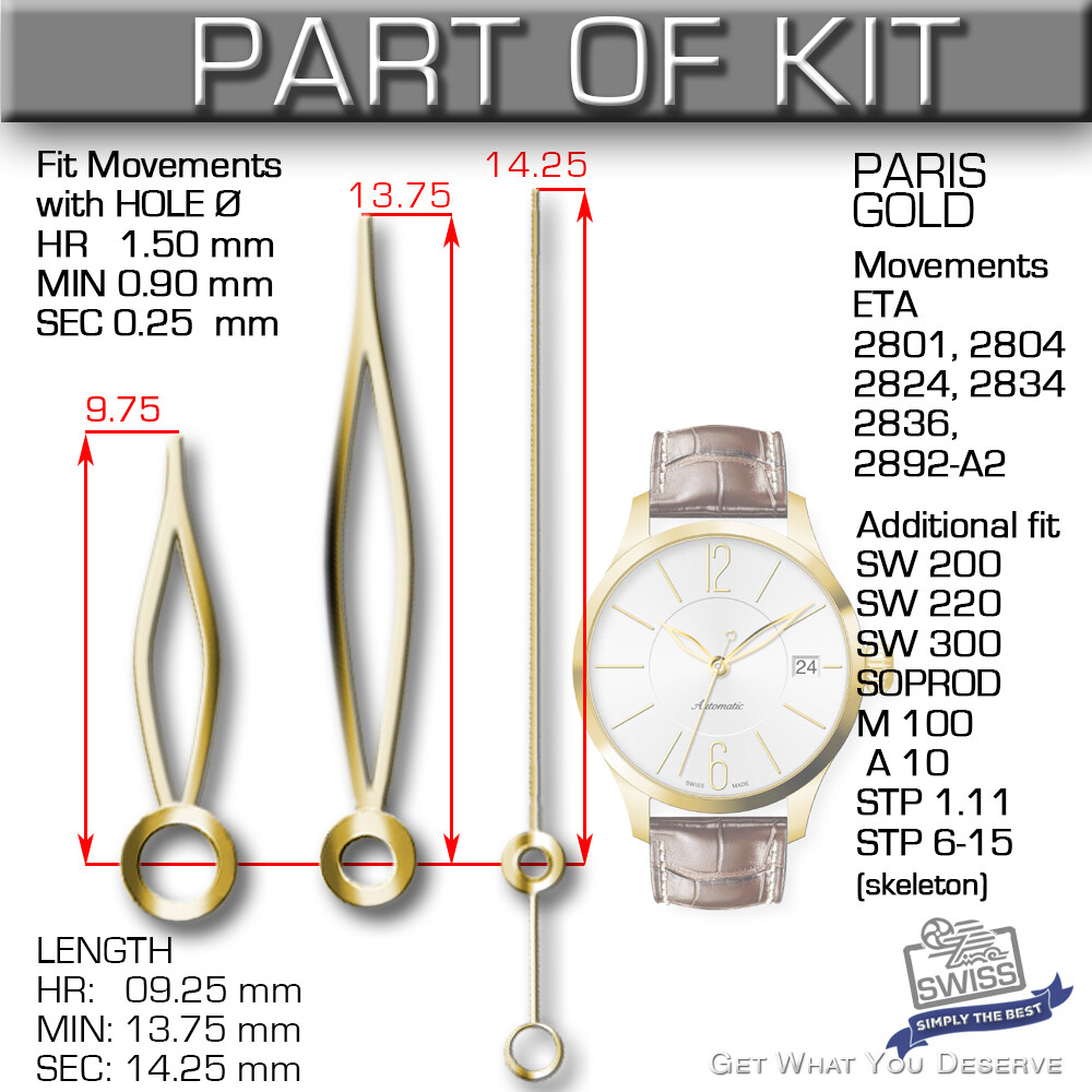 DO IT YOURSELF KIT 2: ELEGANCE CASE 34MM, DIAL, HANDS, fit ETA 2892-A2, SW300