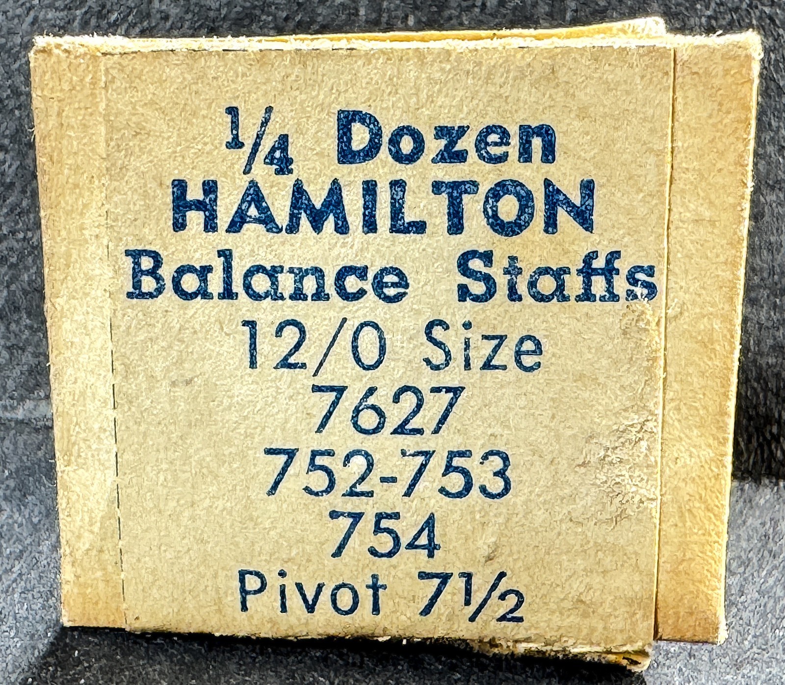 Hamilton 7627 Balance Staff 12/0 Size Pivot 7-1/2, NOS (3 Staffs) in Orig. Pkg