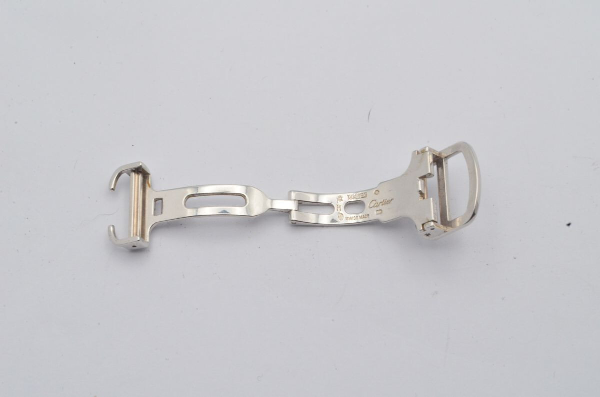 Cartier Leather Bracelet Folding Clasp 18K 750 Solid White Gold 13 Grams 16Mm