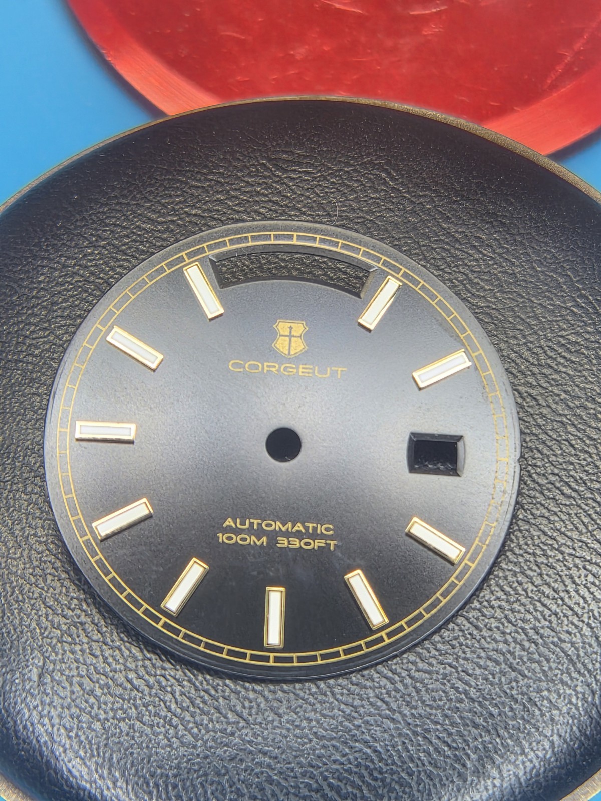28.5mm Black Corguet Day Date Black Dial Datejust Style Lume Applied Indices