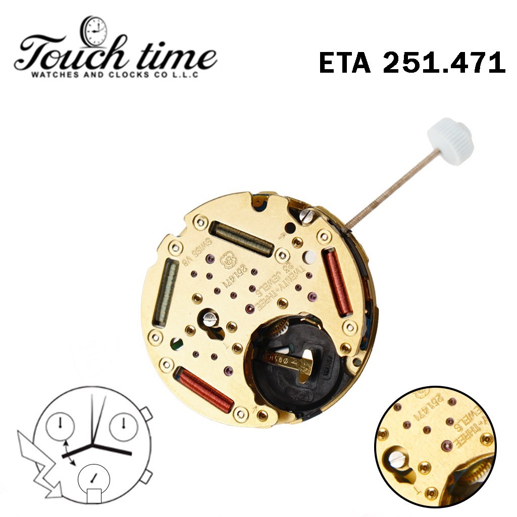 ETA 251.471 Swiss Movement-Chronograph-White Disk At 6-3 Couner-Height:5.84mm