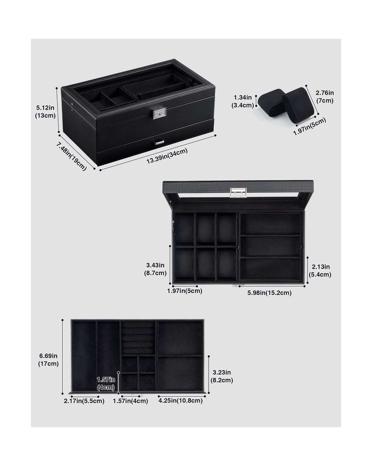 ProCase Mens Jewelry Box, Lockable 6 Slot Watch Case & 3 Slot S… Fast USA SHIP