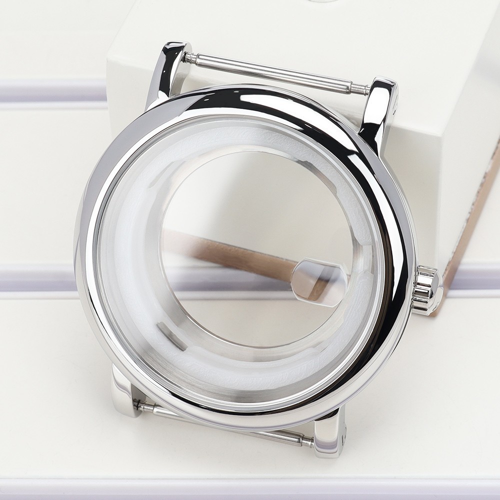 Steel Domed Bezel 44mm Polished Diver Watch Cases 10ATM For Seiko NH35 Movement
