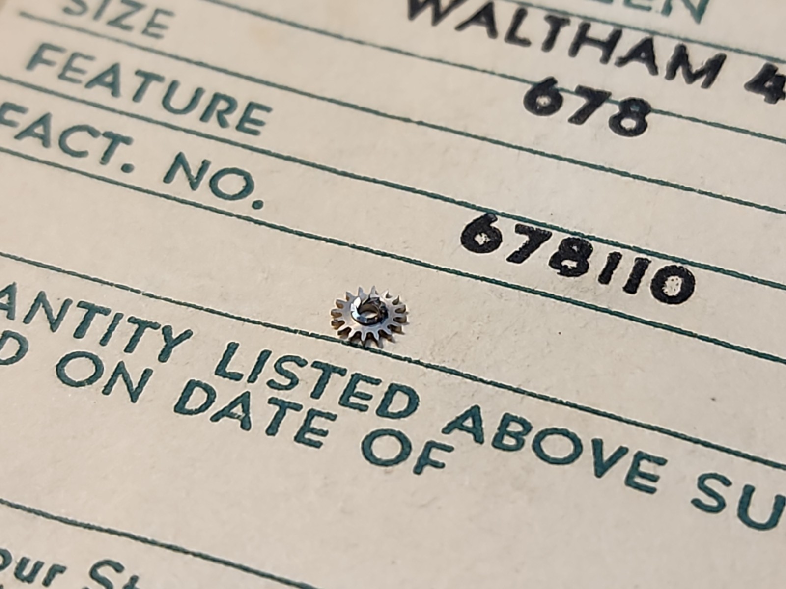 NOS Waltham 678 Winding Arbor, Winding Pinion & 678-675 Crown Wheel
