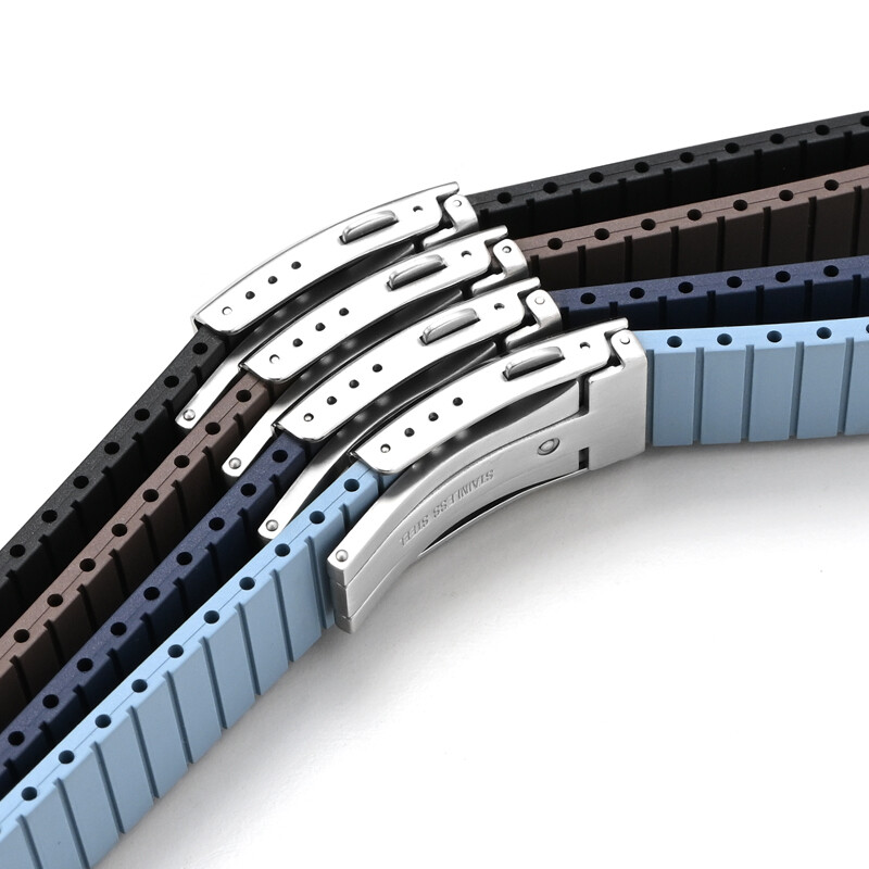 FKM Rubber Watch Strap With 316L Steel Deployant Band Butterfly Clasp